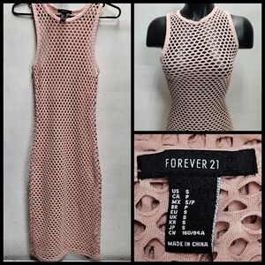 FOREVER 21 Small Mauve Pink Fishnet Midi Dress Sexy Costume